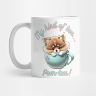 Cute Pomeranian Dog Sitting in Tea Cup Mug